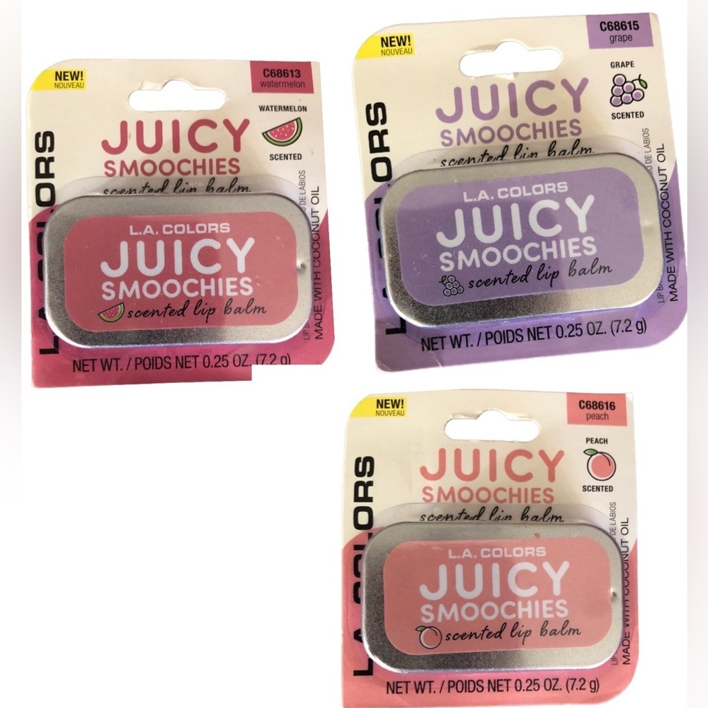 2pk juicy lip‎ smoochies watermelon grape strawberry peach scented lip balms new